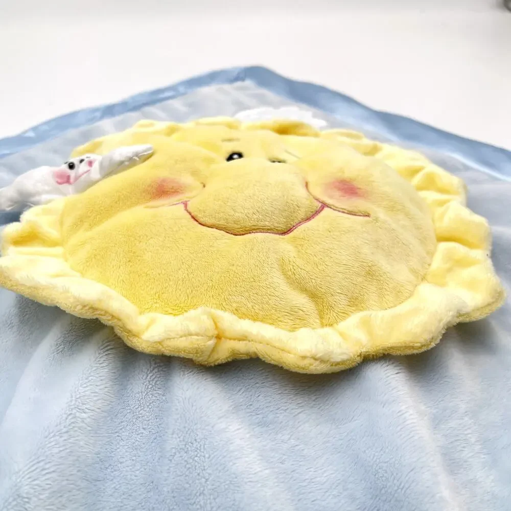 BABY GANZ You Are My Sunshine Blue Plush Security Blanket Lovey Sun Clouds Satin